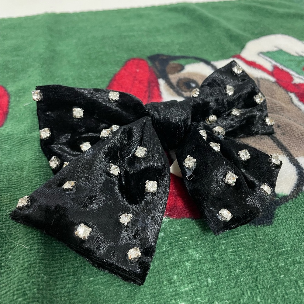 Anthropologie Black Velvet Bow with Rhinestones